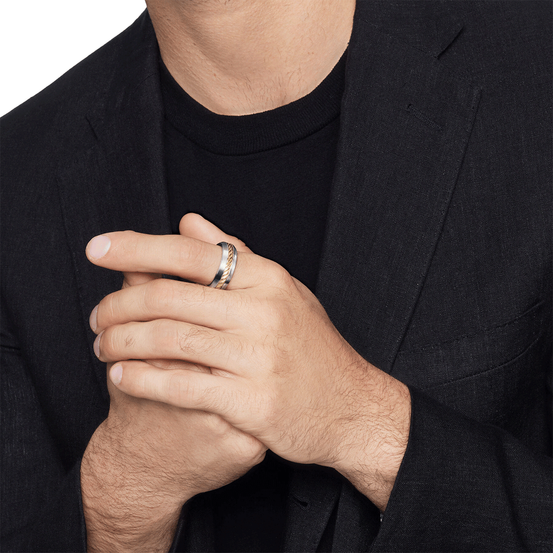 David Yurman Cable Inset Band Ring Sterling Silver with 18K Yellow Gold, 8mm