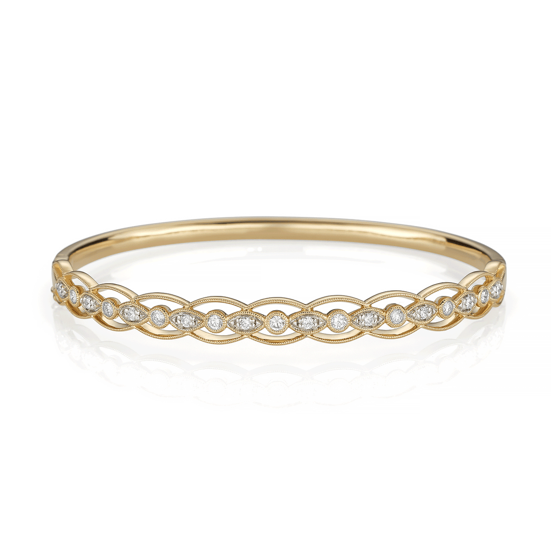 Heritage 18k Yellow Gold and .52 Total Weight Diamond Bangle