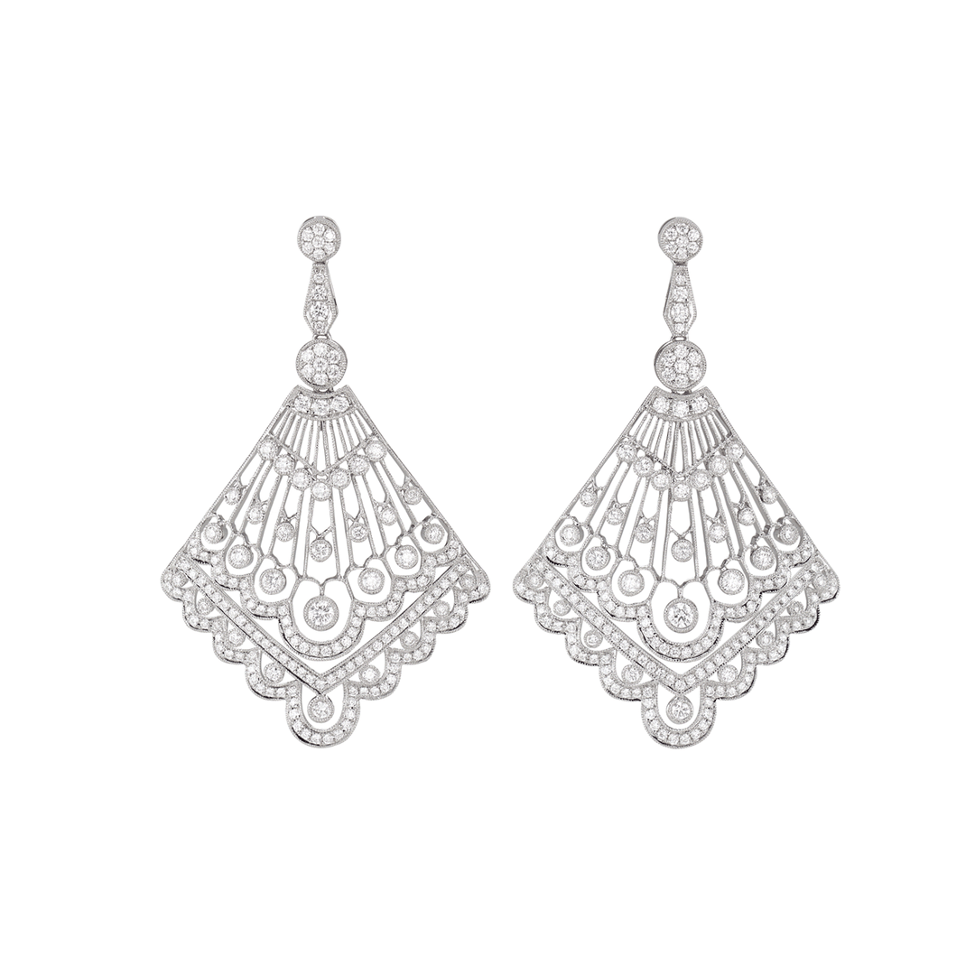 Heritage 18k White Gold and Diamond 2.62 Total Weight Fan Earrings