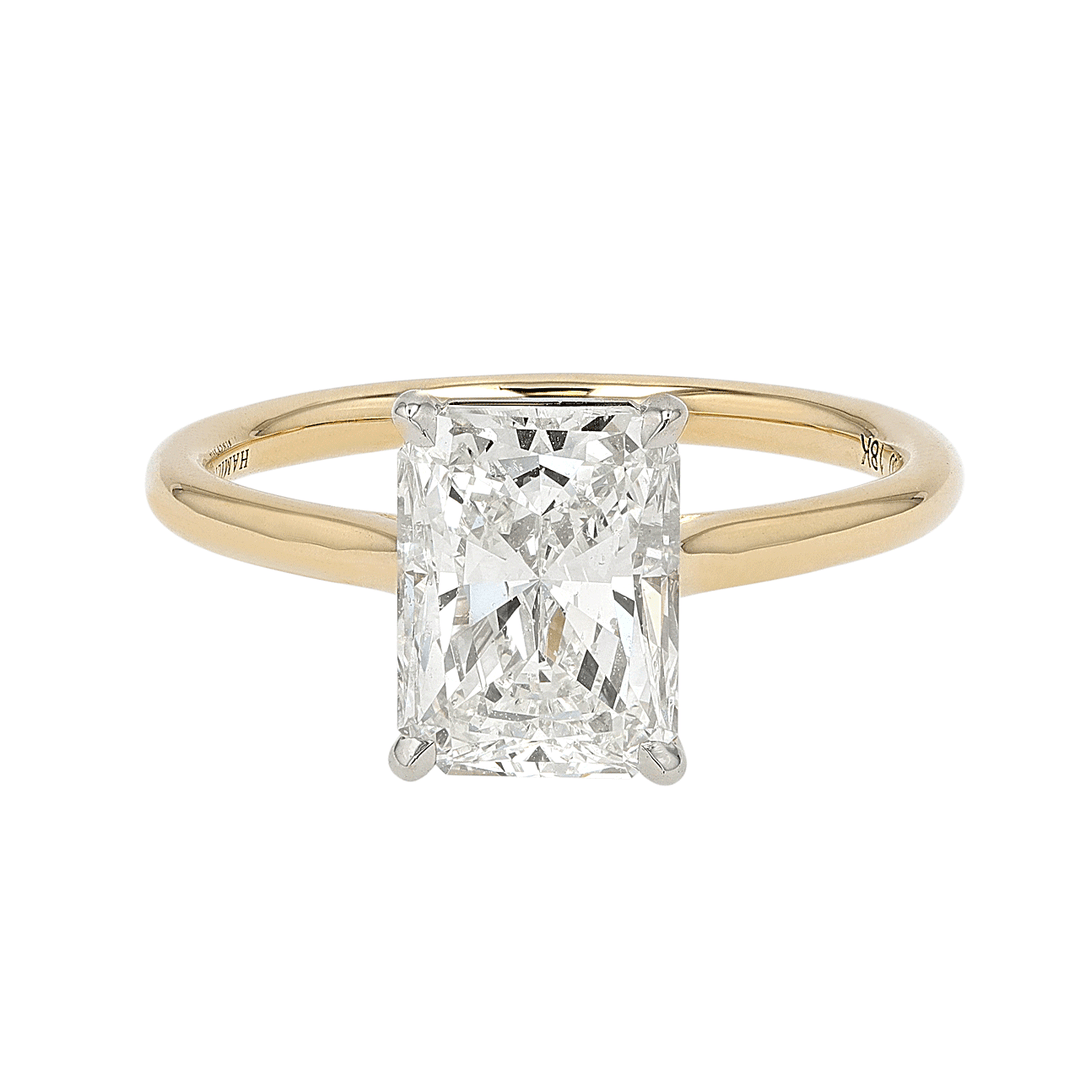 Platinum 18k Gold and Radiant Cut Diamond 2.21 Total Weight Solitaire RIng