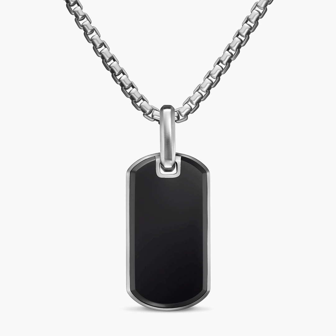 David Yurman Chevron Tag Sterling Silver with Black Onyx, 27mm
