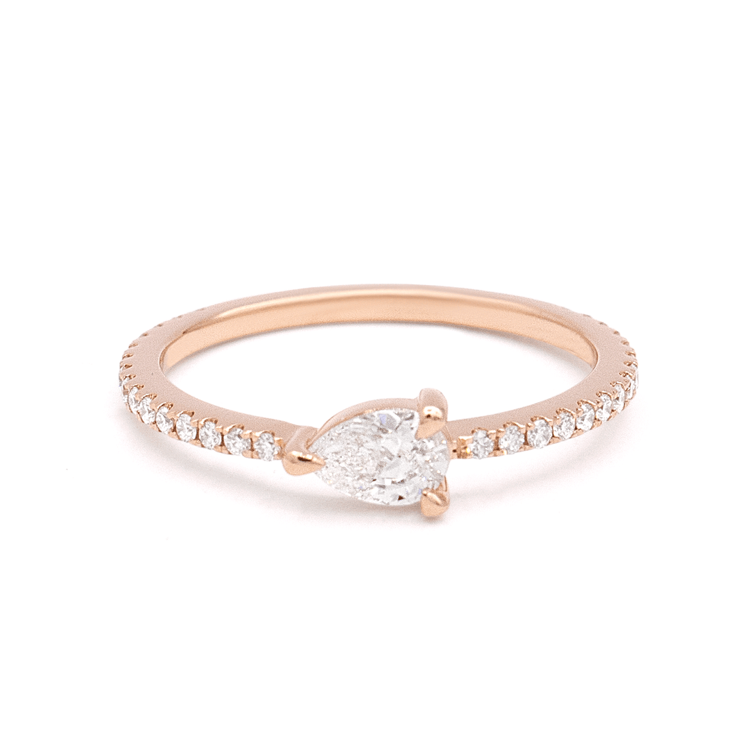 18k Rose Gold and .30 Total Weight Pear Diamond Ring