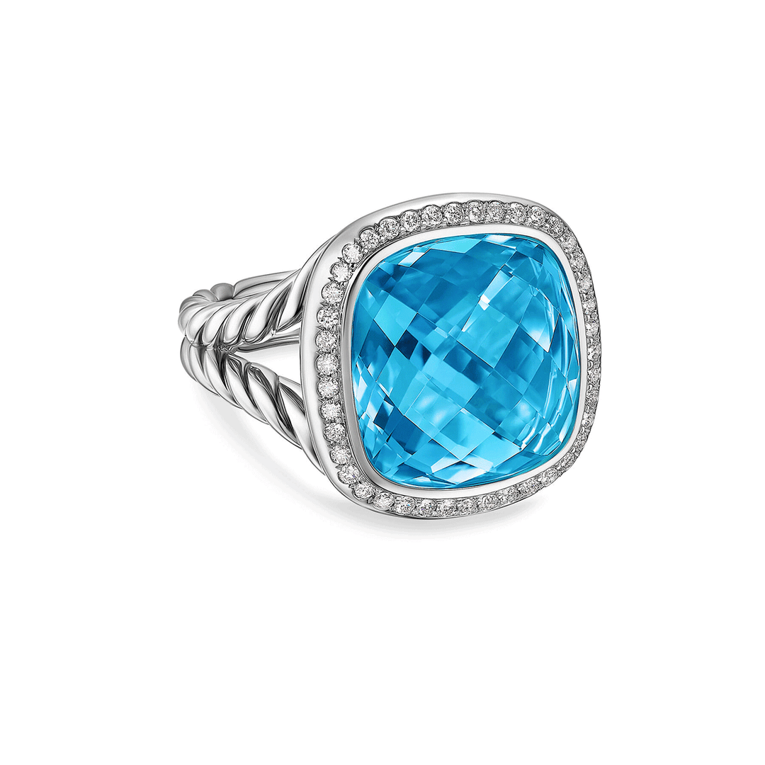 David Yurman Albion® Ring Sterling Silver with Blue Topaz and Diamonds, 15mm
