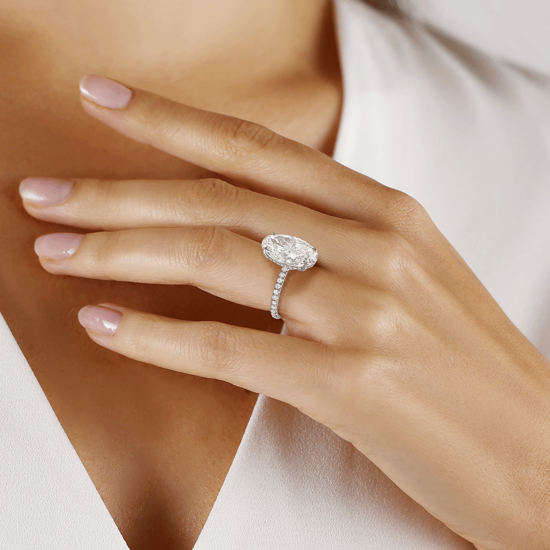 Hamilton Silhouette Collection Origin Platinum and 6.42 Total Weight Oval Diamond Engagement Ring