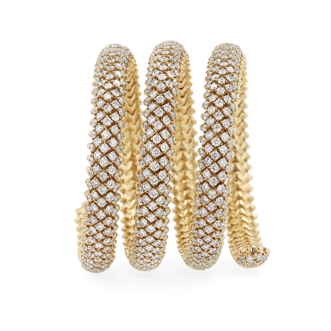 18k Yellow Gold and 30.00 Total Weight Diamond Coil Bracelet