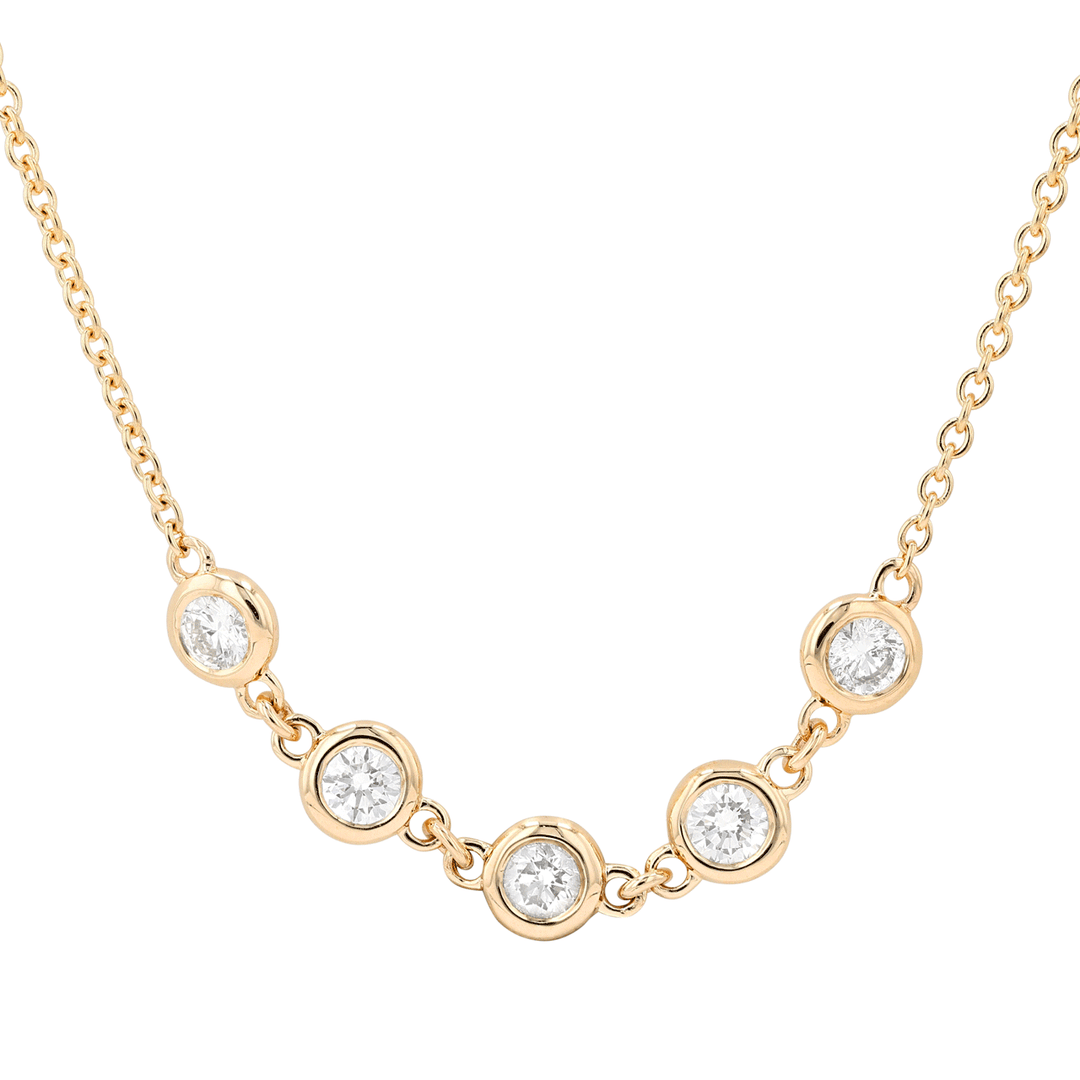 14k Yellow Gold and Diamond 1.64 Total Weight Station Necklace