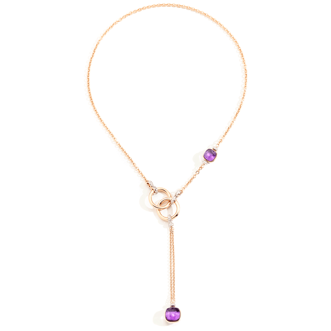 Pomellato Nudo 18k Rose White Gold Amethyst Diamond Lariat Necklace