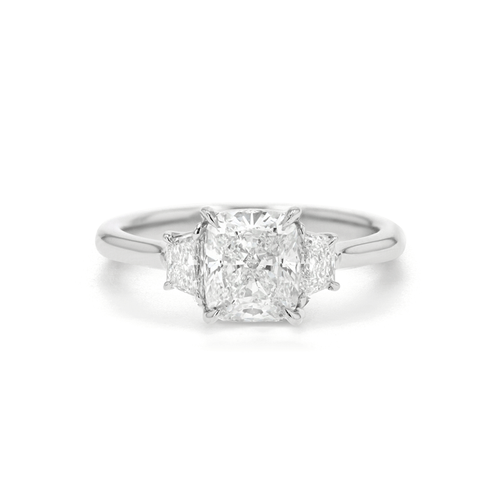 Platinum and 1.71 Total Weight Cushion Cut Diamond Three Stone Ring