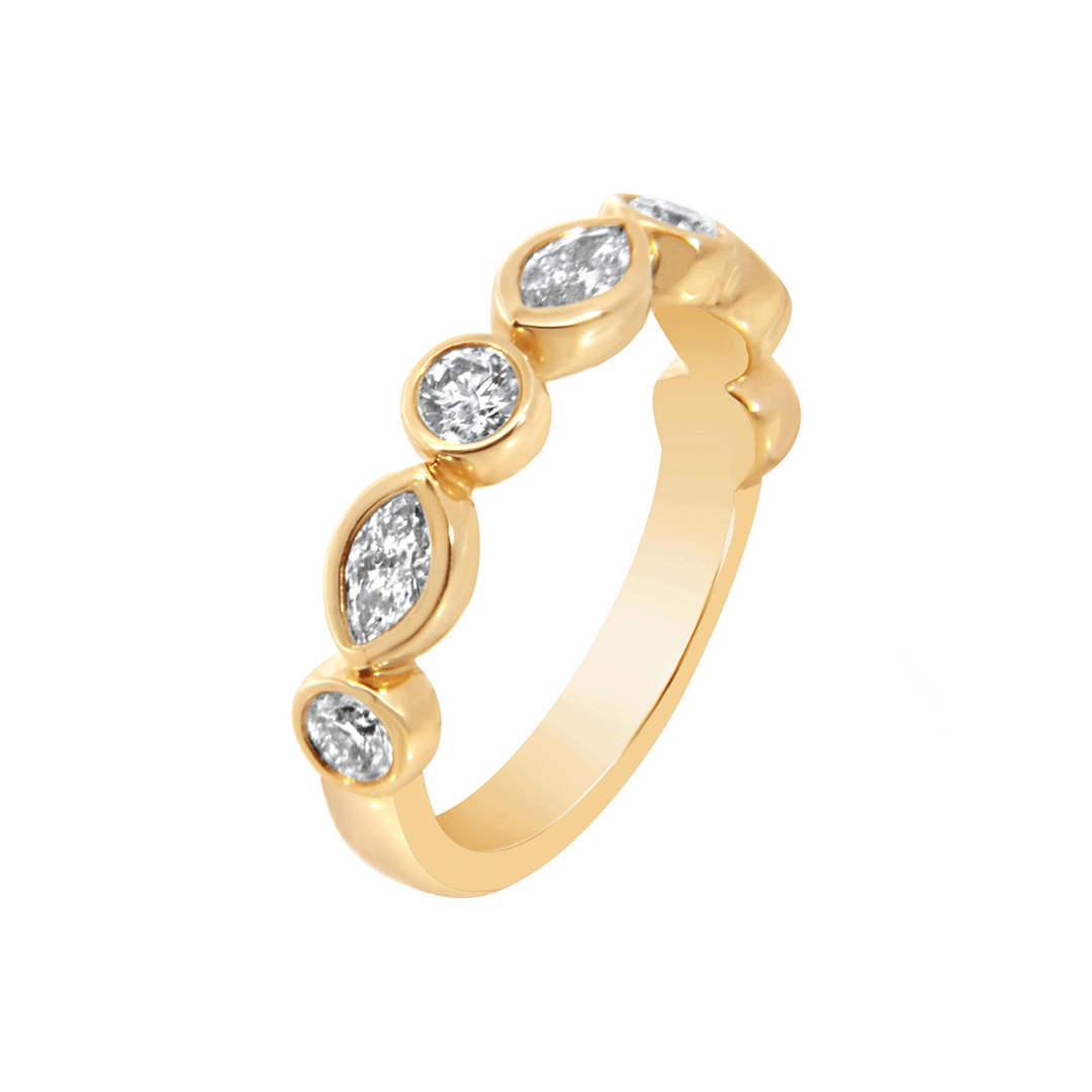 18k Yellow Gold Marquise and Round Diamond .56 Total Weight Band