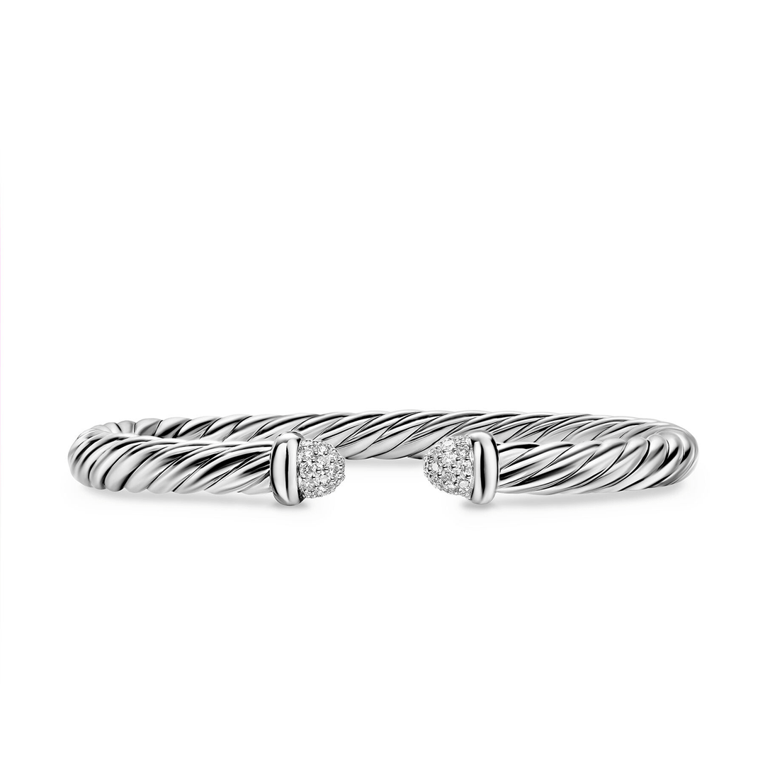 David Yurman Cable Flex Bracelet Sterling Silver with Pavé Diamond Domes, 6mm
