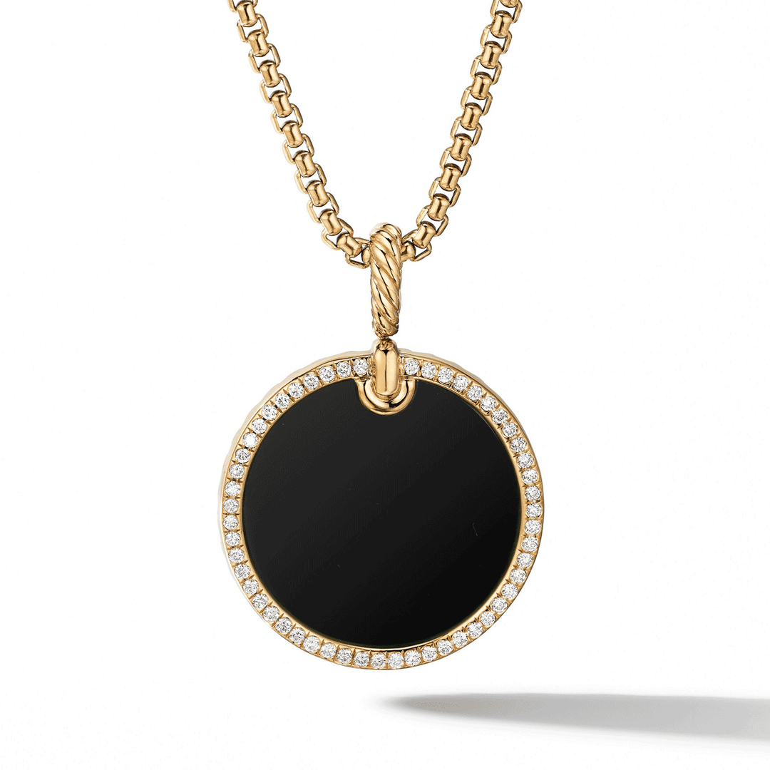 David Yurman Elements Disc Pendant in 18k Yellow Gold with Black Onyx and Pavé Diamond Rim