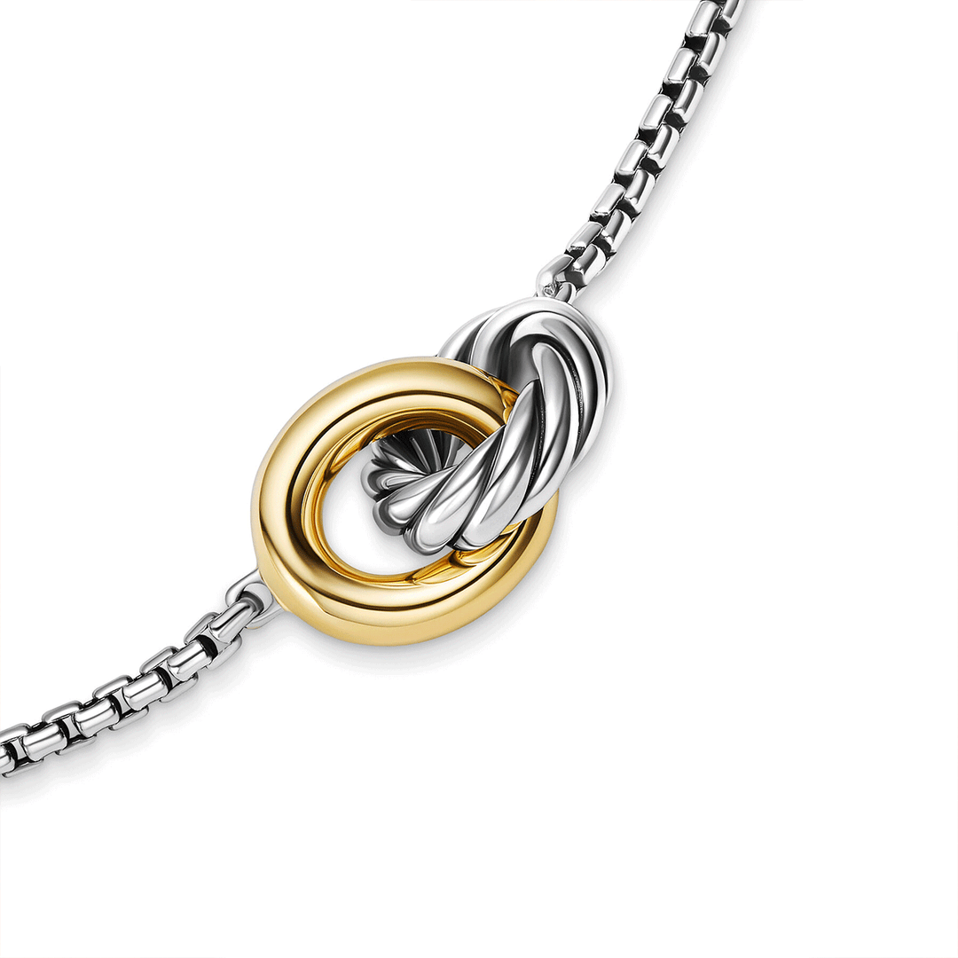David Yurman Petite Cable Linked Necklace Sterling Silver with 14k Yellow Gold, 15mm