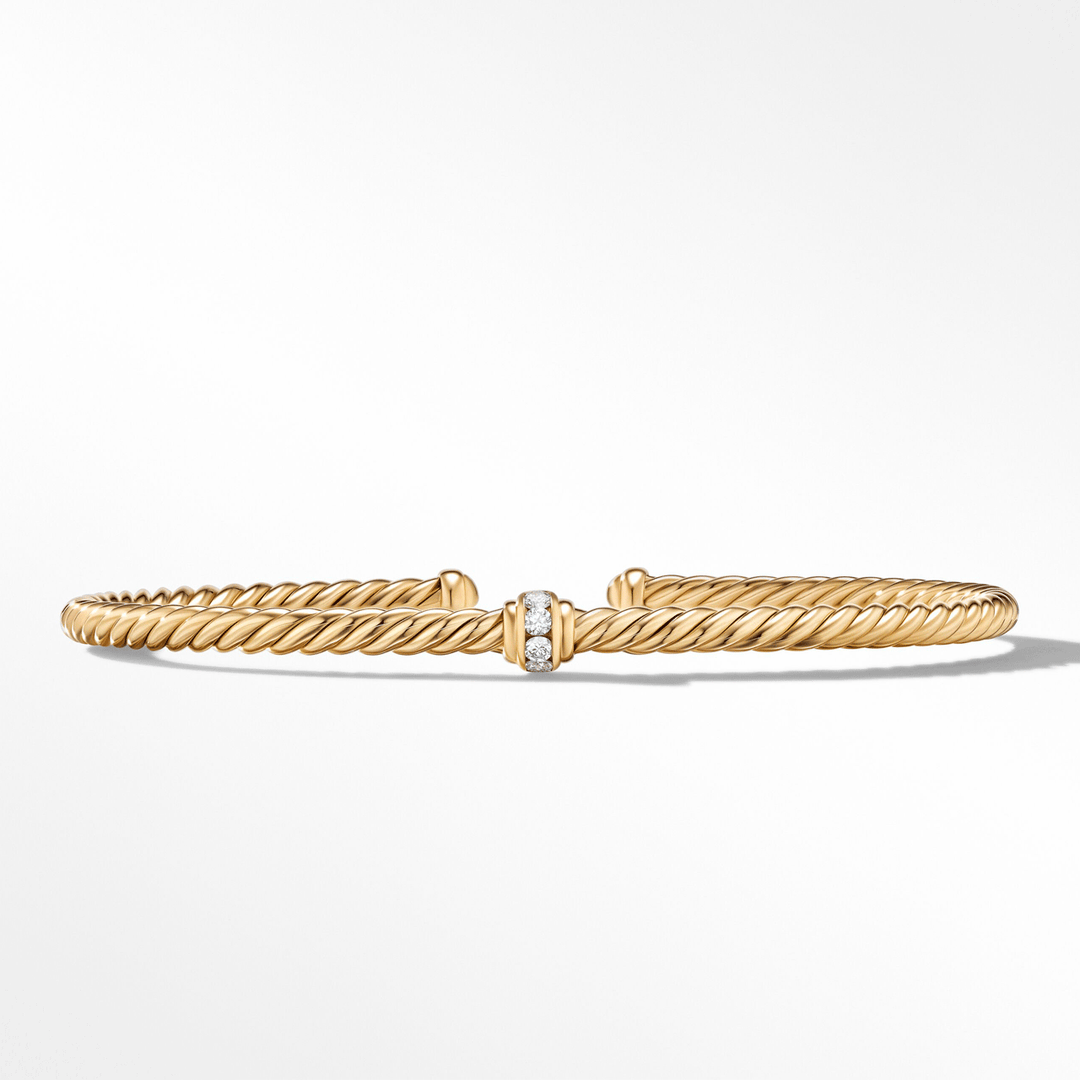 David Yurman Cable Classics Center Station Bracelet in 18k Yellow Gold with Pavé Diamonds