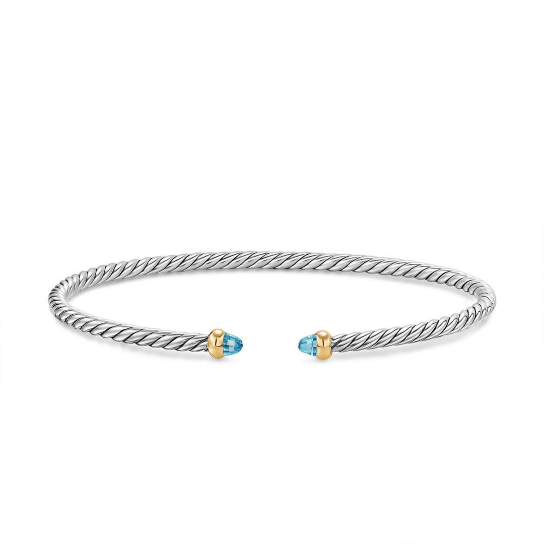 David Yurman Micro Cable Flex® Bracelet in Sterling Silver with 14K Yellow Gold and Blue Topaz