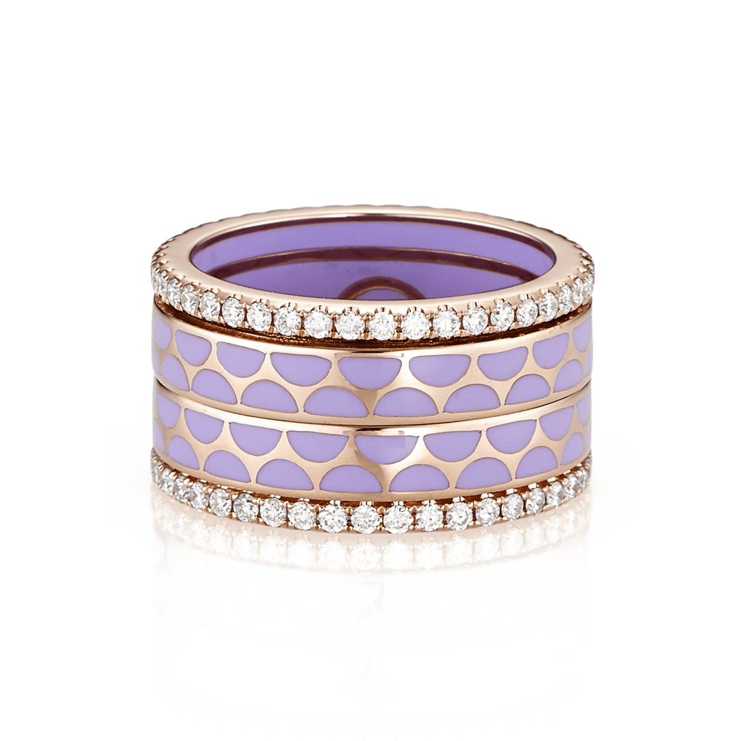 18k Rose Gold and Lavender Enamel Diamond Ring