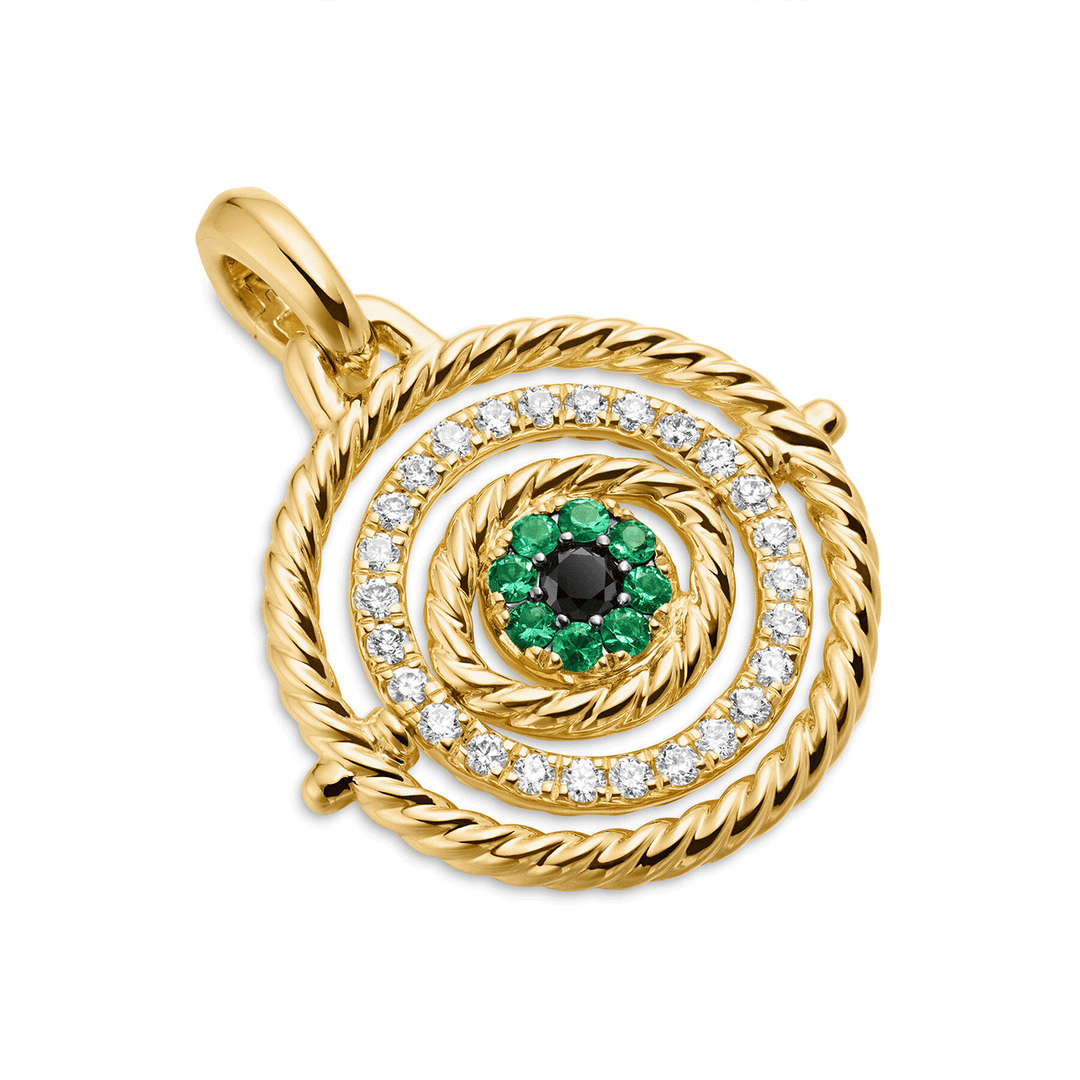 David Yurman Evil Eye Mobile Amulet in 18k Yellow Gold with Pavé Emeralds and Diamonds