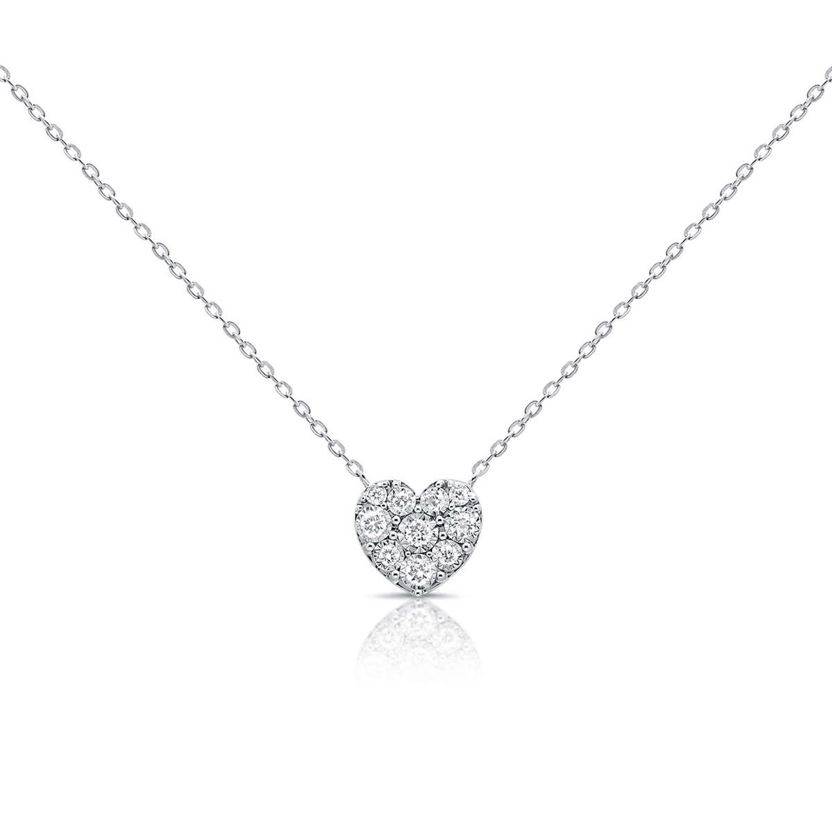 14k White Gold and .17 Total Weight Diamond Heart Necklace