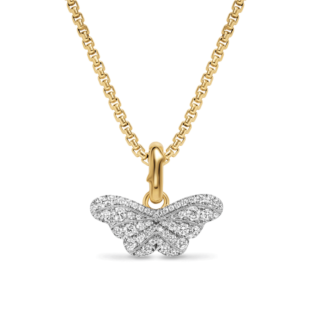 David Yurman Butterfly Amulet 18K White and Yellow Gold with Diamonds, 9.1mm