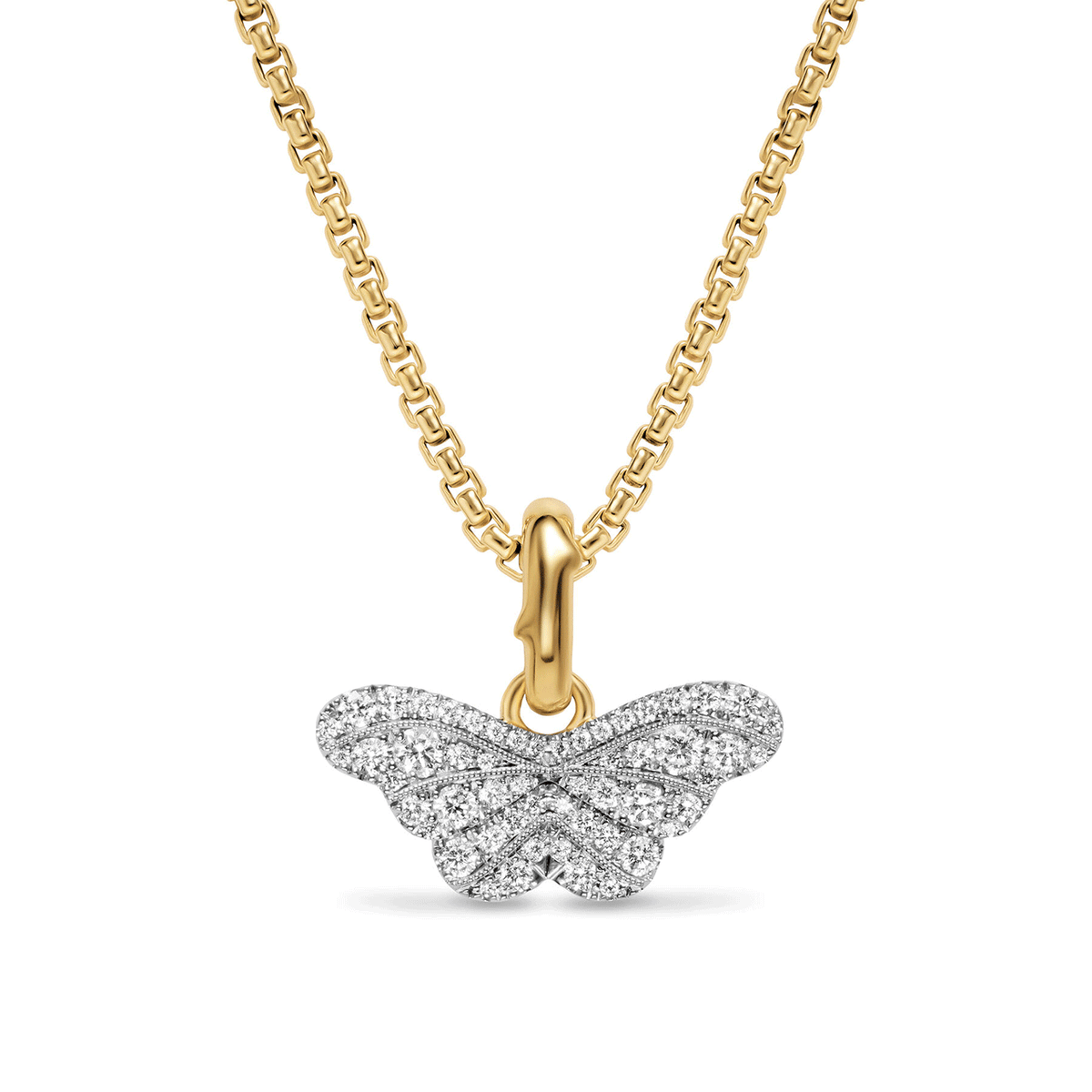David Yurman Butterfly Amulet 18K White and Yellow Gold with Diamonds, 9.1mm