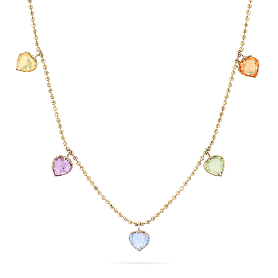 Facets 14k Yellow Gold and Multi Gemstone 2.65 Total Weight Heart Necklace