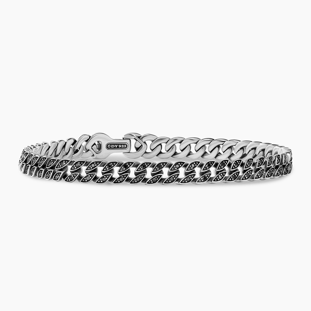 David Yurman Curb Chain Bracelet Sterling Silver with Black Diamonds, 6mm