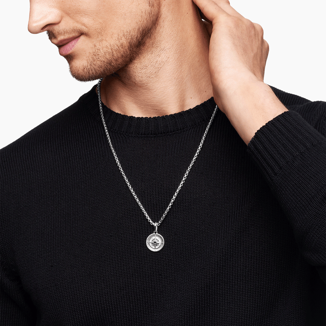 David Yurman Maritime Compass Amulet Sterling Silver with Center Black Diamond, 20mm