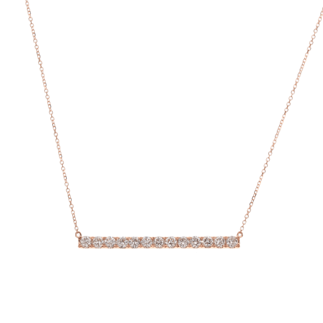 18k Yellow Gold and Diamond 1.00 Total Weight Bar Necklace