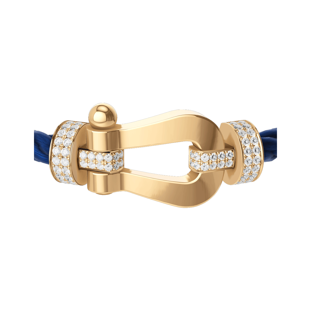 FRED Force 10 Navy Cable with 18k Yellow Gold Extra LG Half Pave Diamond Buckle, Exclusively at Hamilton Jewelers
