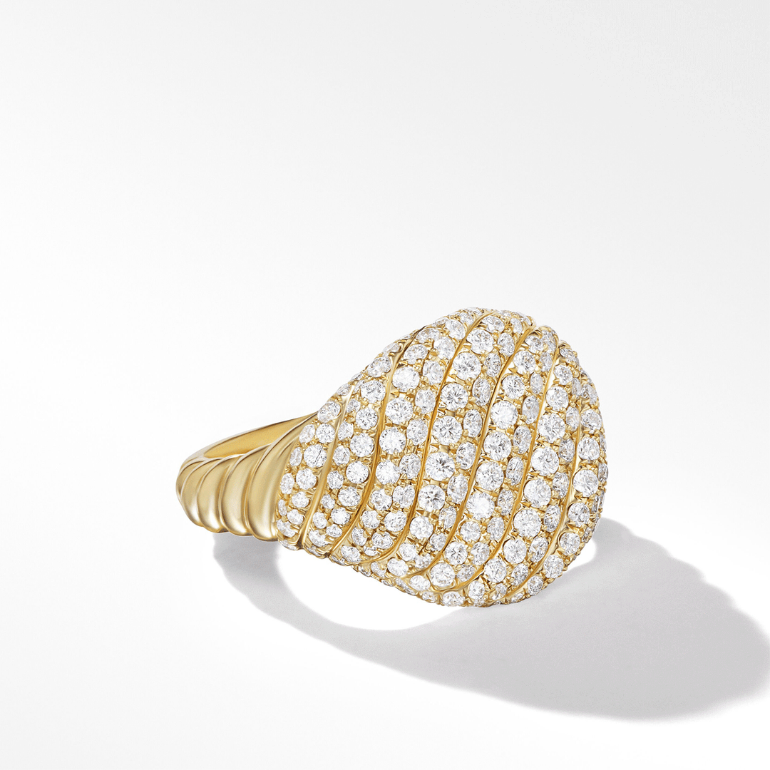 David Yurman Sculpted Cable Pinky Ring in 18k Yellow Gold with Pavé Diamonds