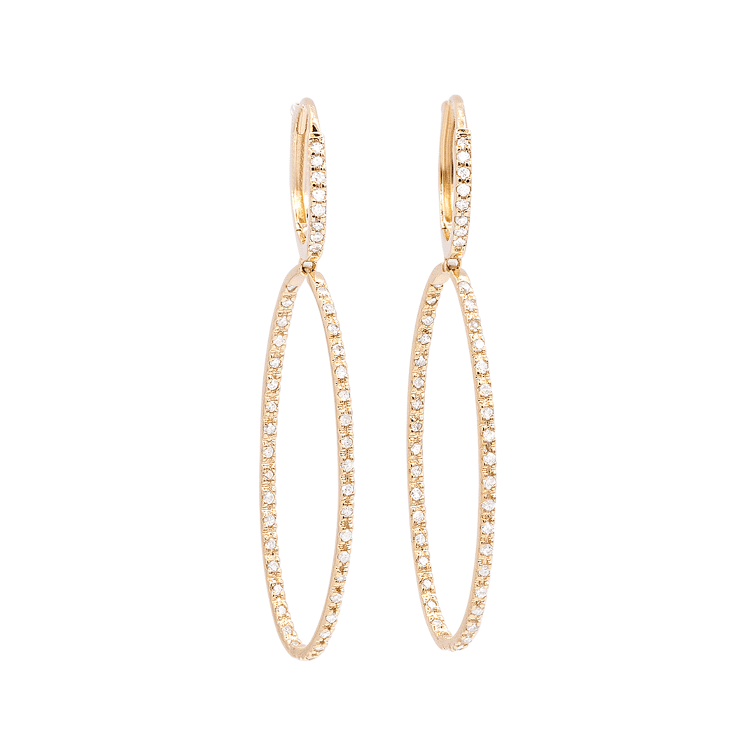14k Yellow Gold and Diamond .37 Total Weight Oval Drop Earrings