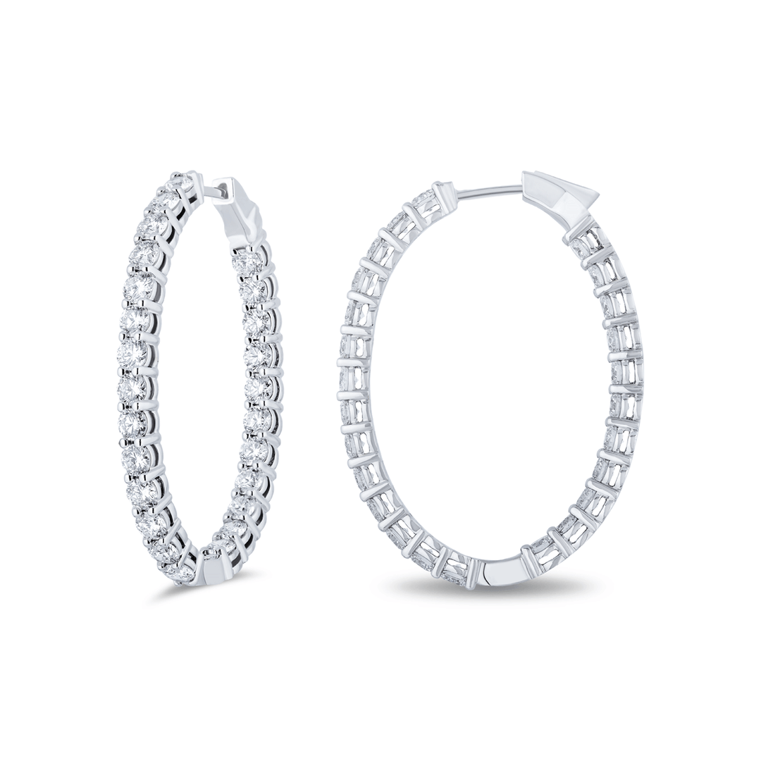 18k White Gold and 5.25 Total Weight Diamond In and Out Hoops