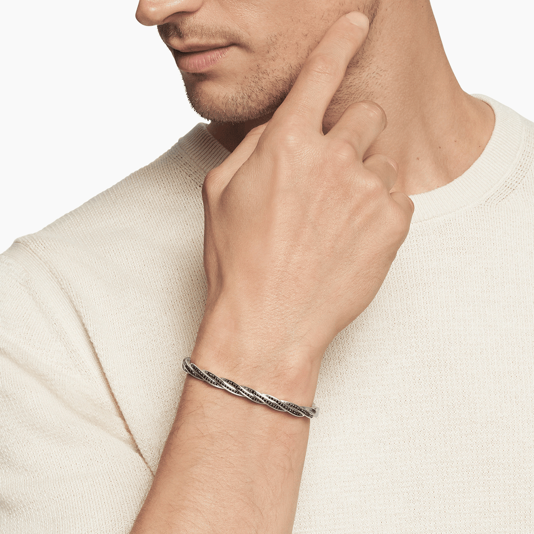 David Yurman Helios Cuff Bracelet in Sterling Silver with Pave Black Diamonds