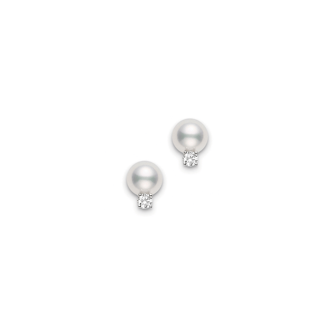 Mikimoto 18k White Gold 7.5mm Akoya Cultured Pearl Diamond Studs