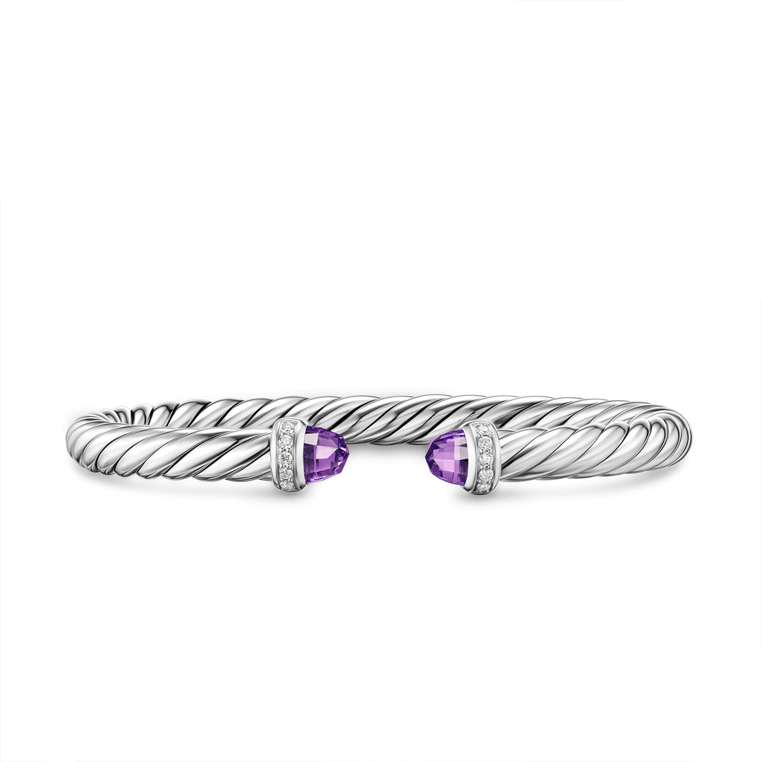 David Yurman Cable Flex® Bracelet Sterling Silver with Amethyst and Diamonds, 6mm Medium