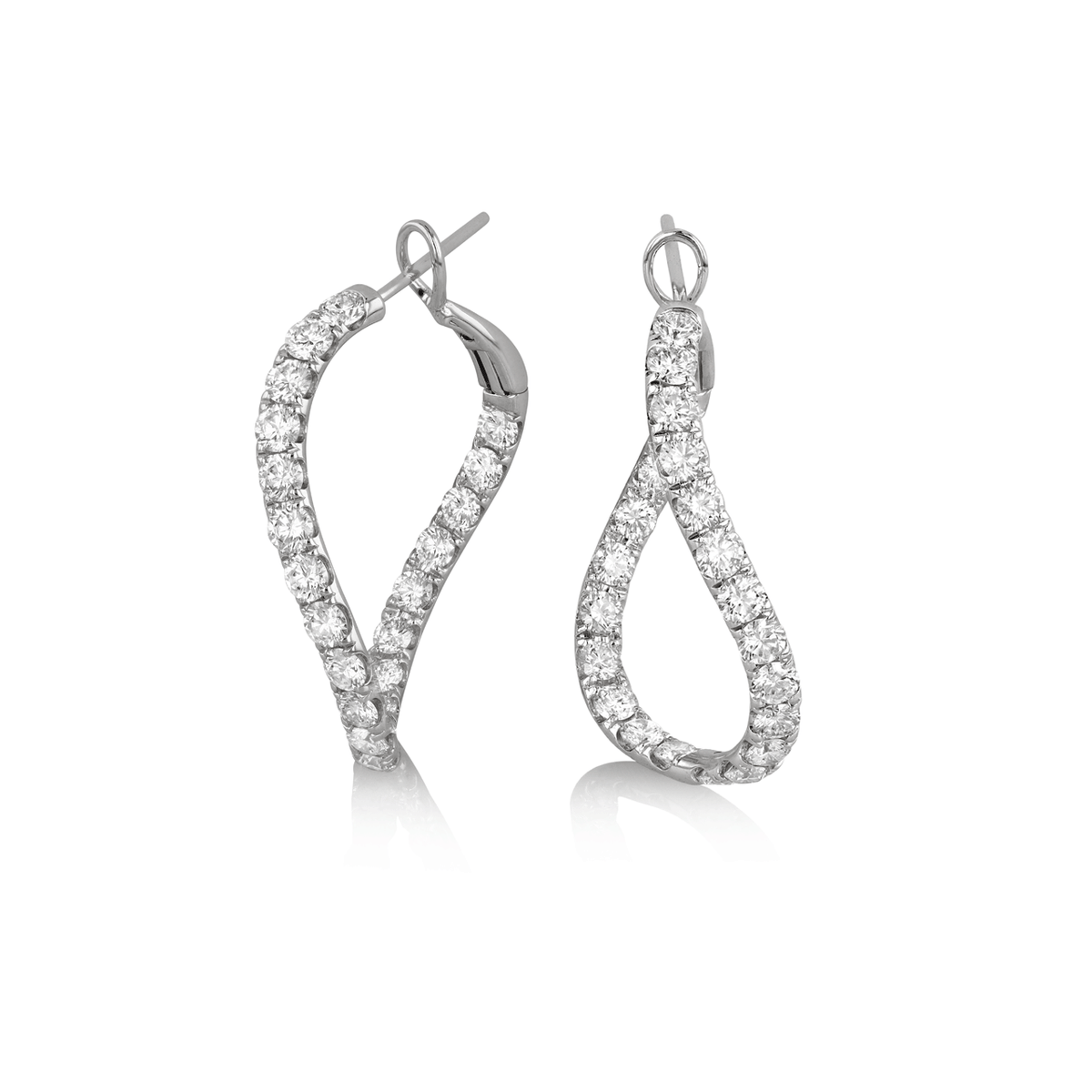 18k White Gold and Diamond 3.09 Total Weight 30mm In and Out Hoops