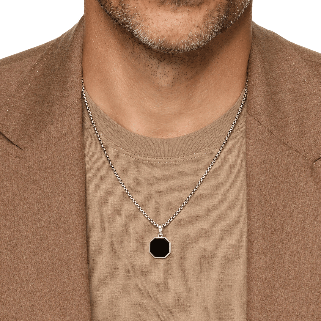 David Yurman Faceted Stone Amulet Sterling Silver with Black Onyx, 16mm