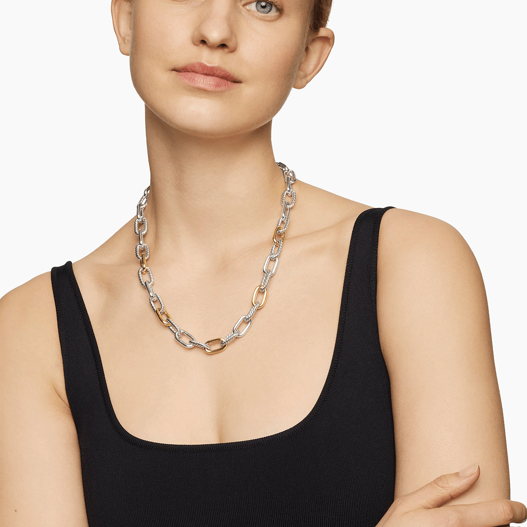 David Yurman Madison Chain Necklace in Sterling Silver with 18k Yellow Gold, 11mm