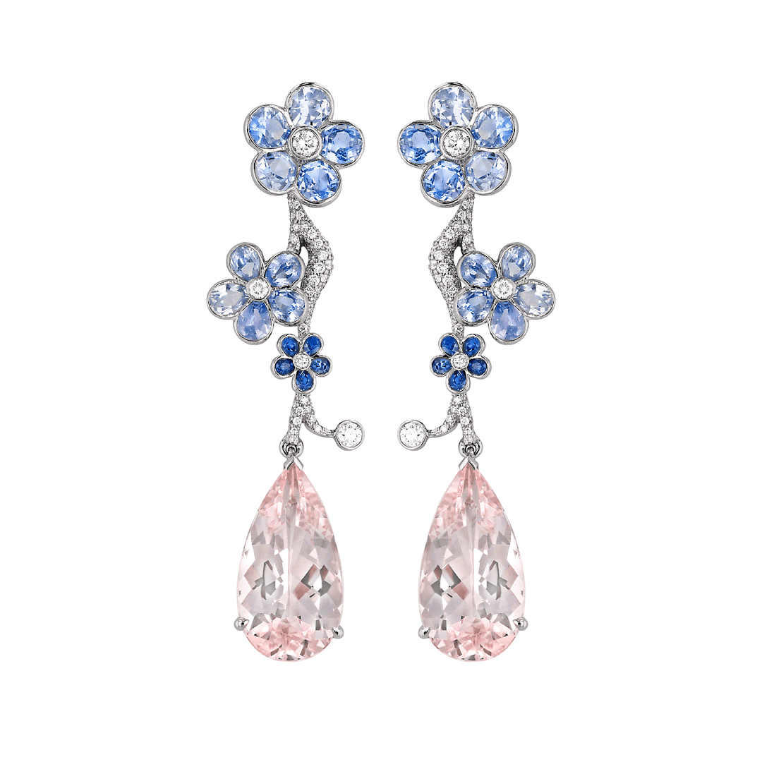 Platinum Morganite and Sapphire12.26 Total Weight Earrings