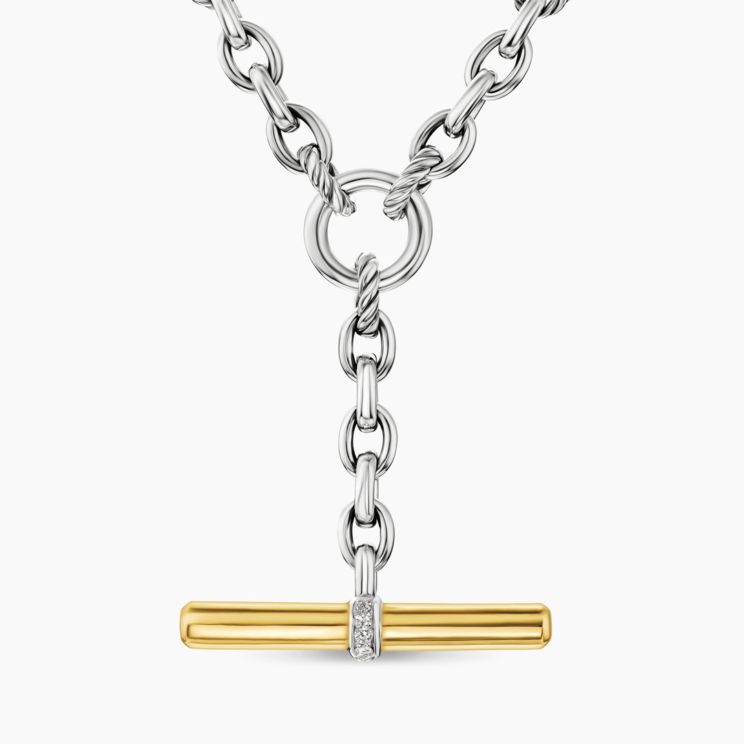 David Yurman Mercer Petite Toggle Chain Necklace Sterling Silver with 18k Yellow Gold and Diamonds, 4.5mm