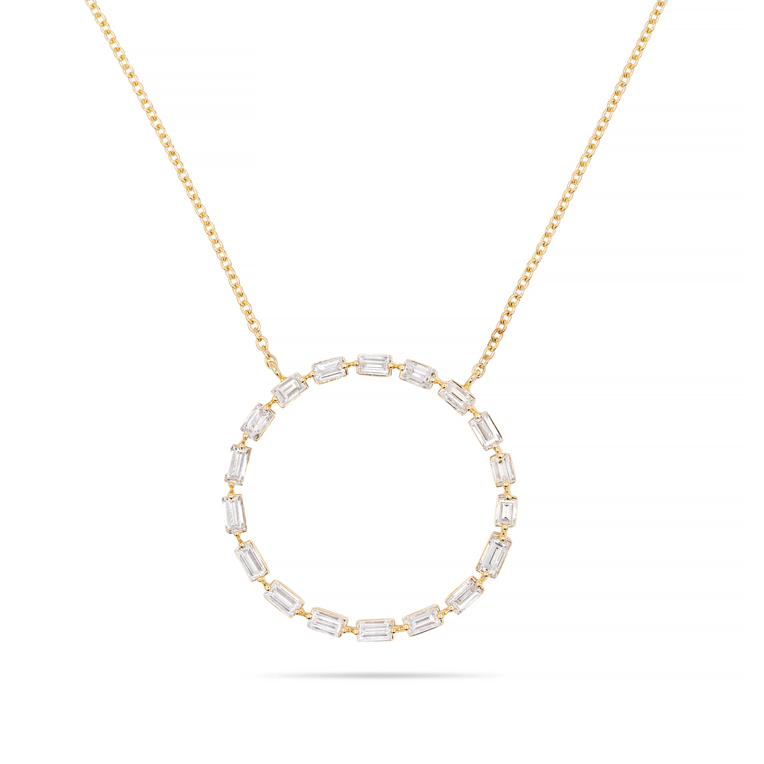 14k Gold Circle and Diamond .64 Total Weight Baguette Pendant