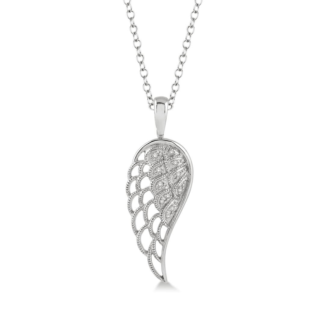 Sterling Silver Angel Wing and Diamond Pendant