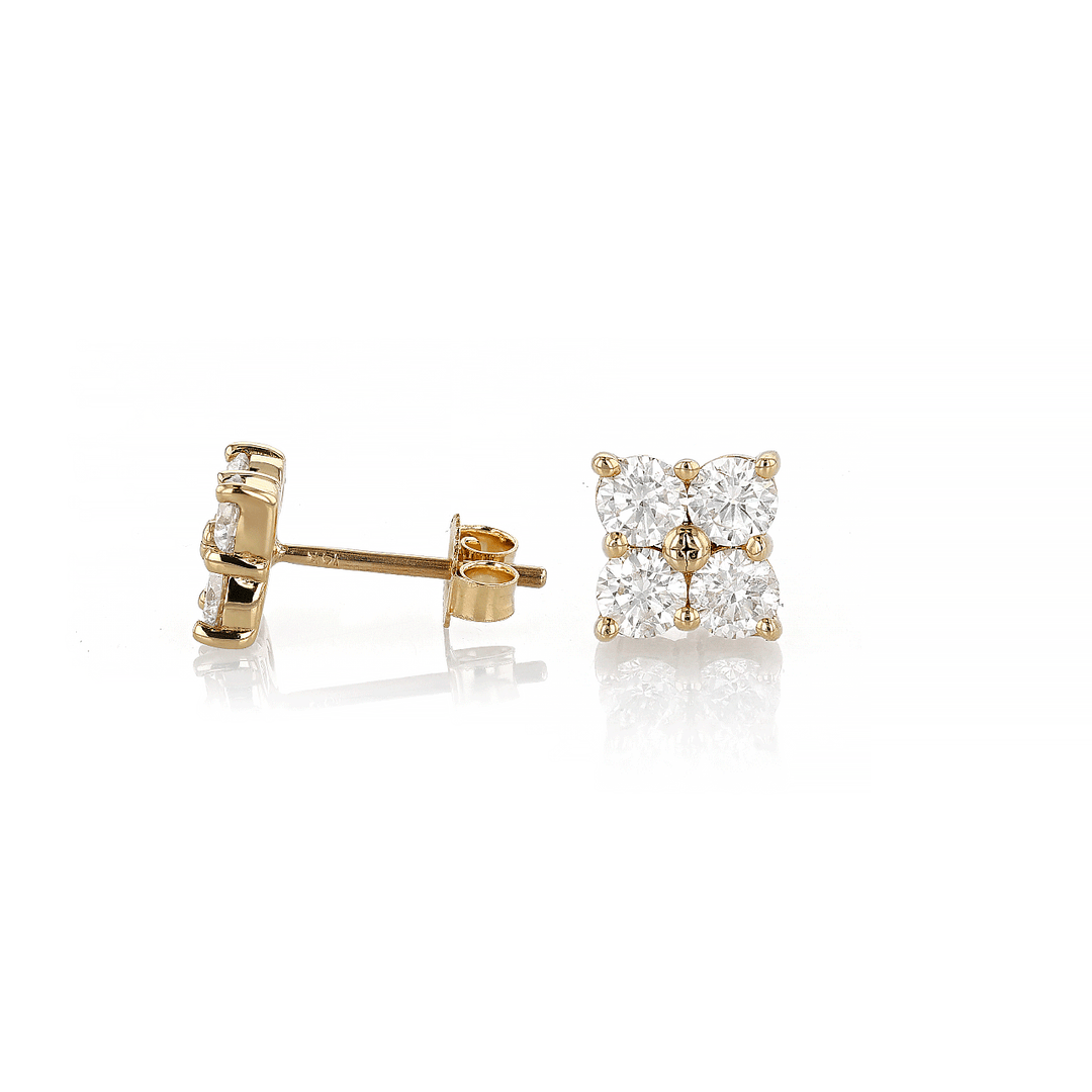 14k Yellow Gold and 0.98 Total Weight Diamond Studs