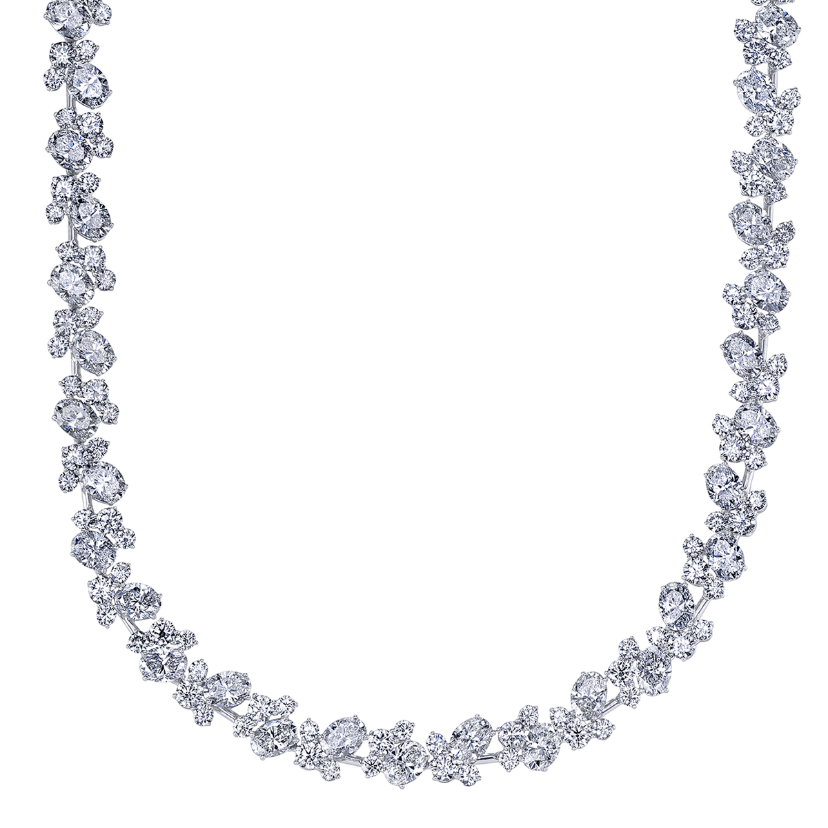 18k White Gold and 32.08 Total Weight Mix Shape Diamond Necklace