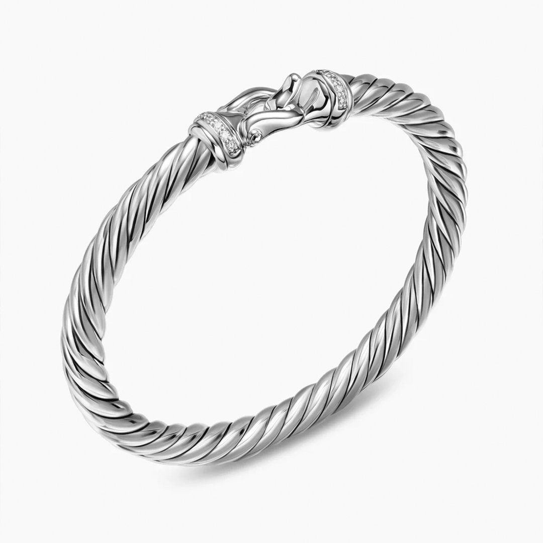 David Yurman Cable Flex Buckle Bracelet Sterling Silver with Diamonds, 6mm