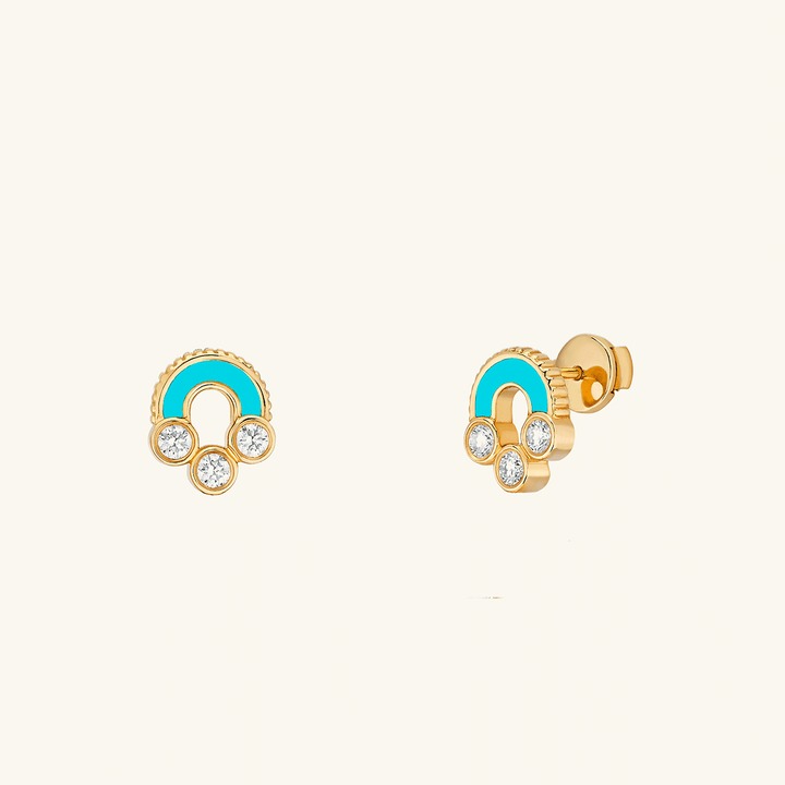 Viltier 18k Yellow Gold Magnetic Diamond and Turquoise Stud Earrings