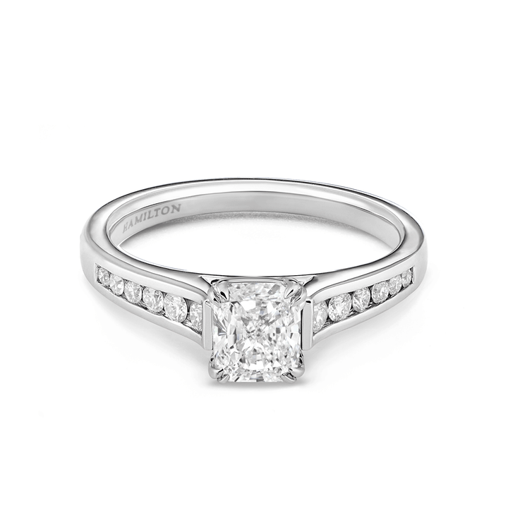Hamilton Cherish Collection 18k White Gold and 0.75 Total Weight Cushion Cut Diamond Channel Set Engagement Ring