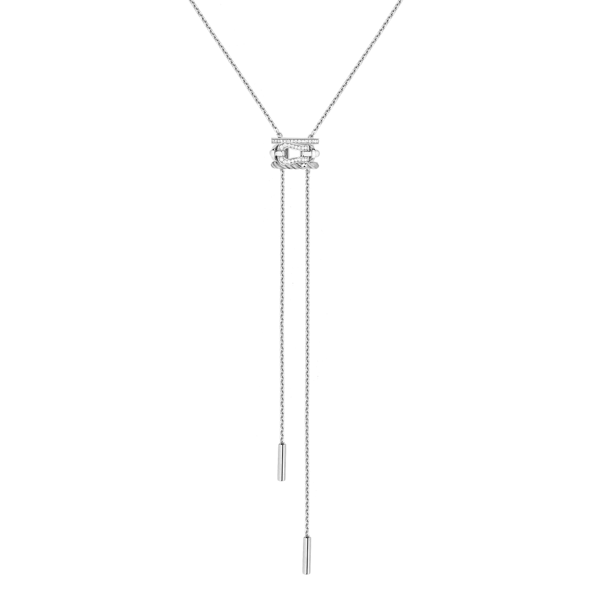 FRED Force 10 Rise 18K White Gold Diamonds Half Paved Necklace