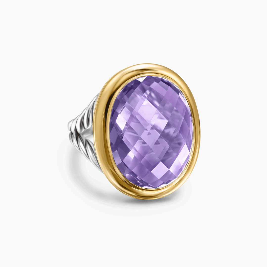 David Yurman Albion Oval Ring Sterling Silver with 18k Yellow Gold and Amethyst, 21mm