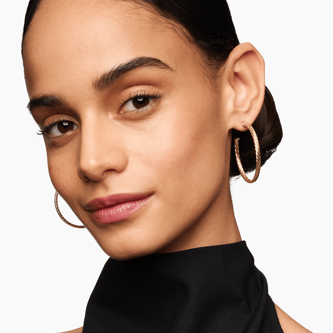 David Yurman Cablespira Hoop Earrings in 18k Yellow Gold,1.5"