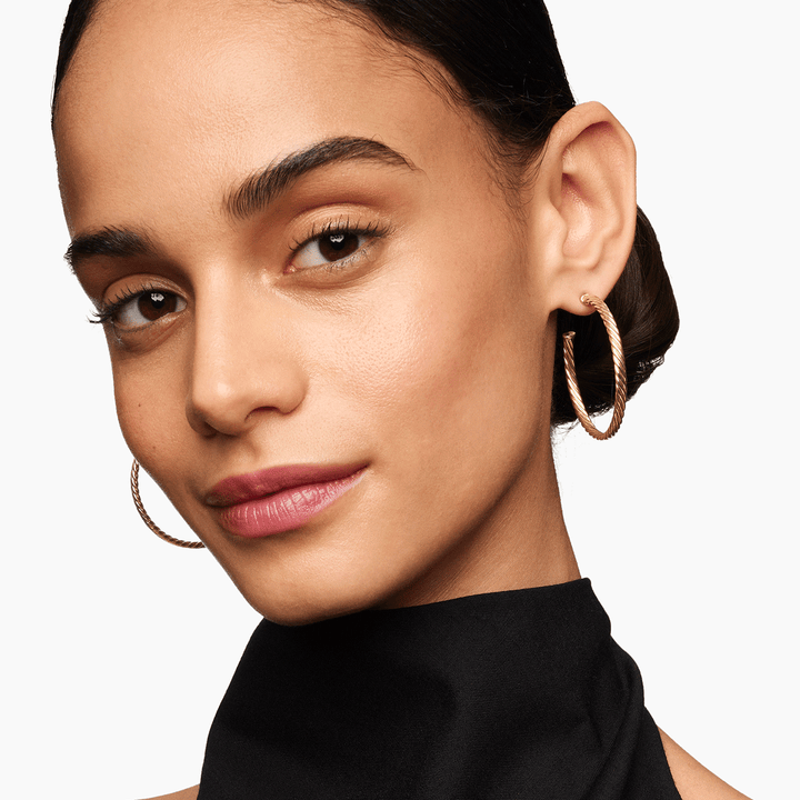 David Yurman Cablespira Hoop Earrings in 18k Yellow Gold,1.5"